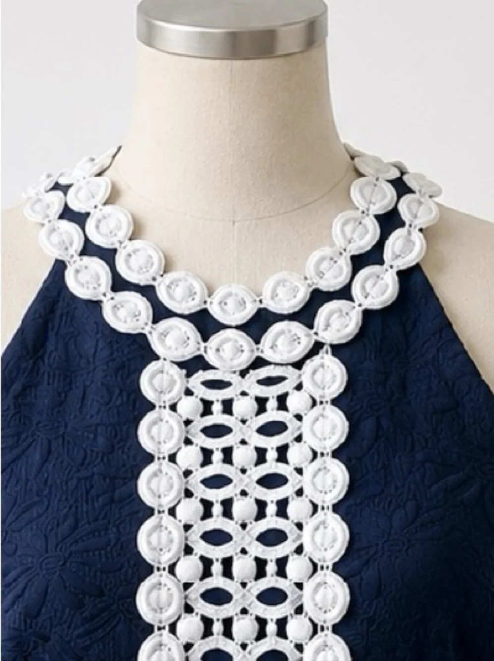 Michael Michael Kors Navy Floral Jacquard Lace Trim Sheath Dress Size 6